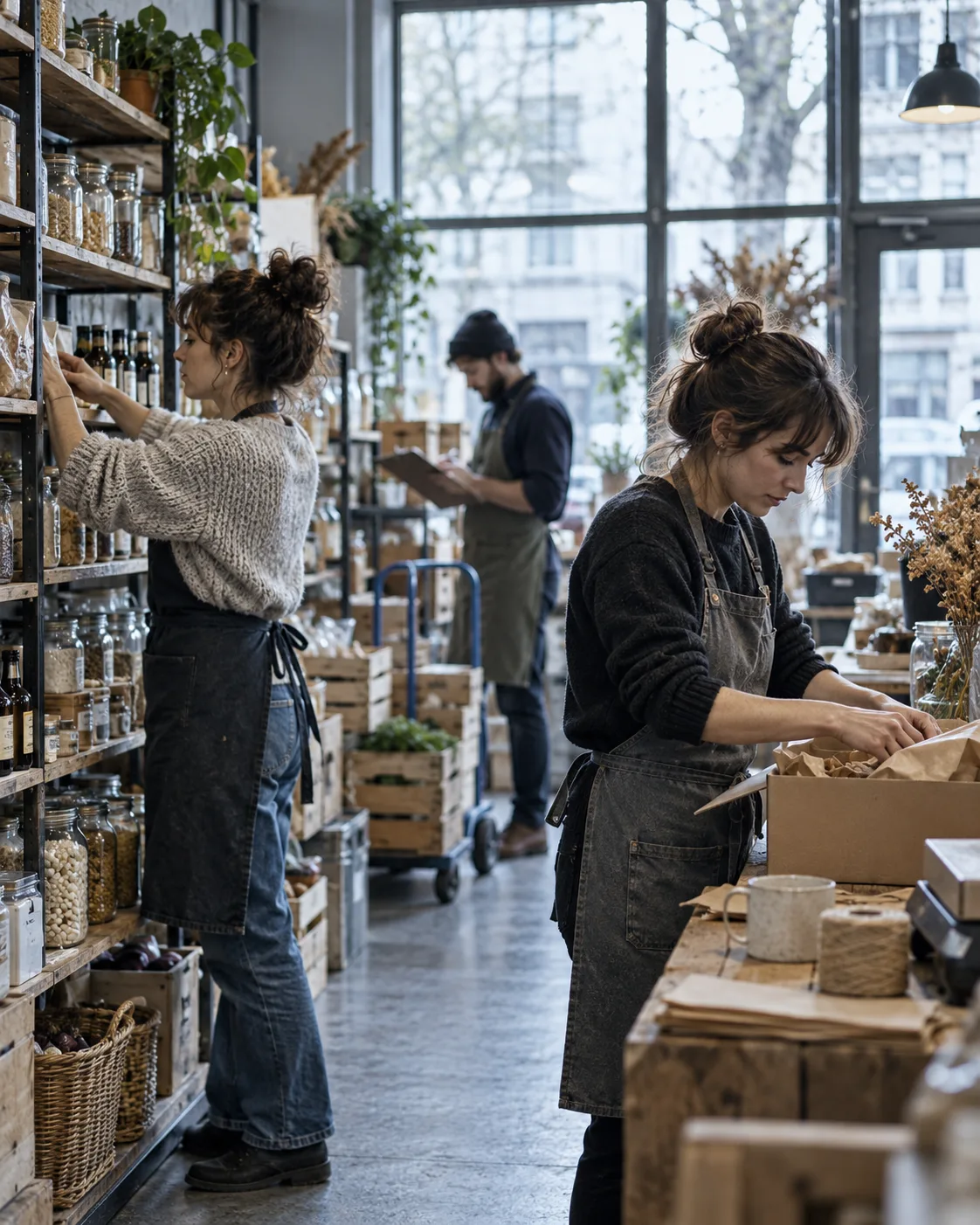 Photo verticale, l'équipe au travail, sans pose